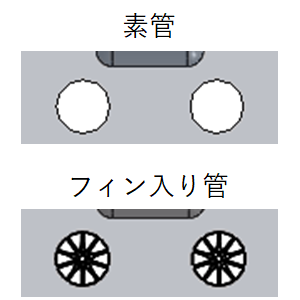 冷却配管 素管、フィン付き菅イメージ