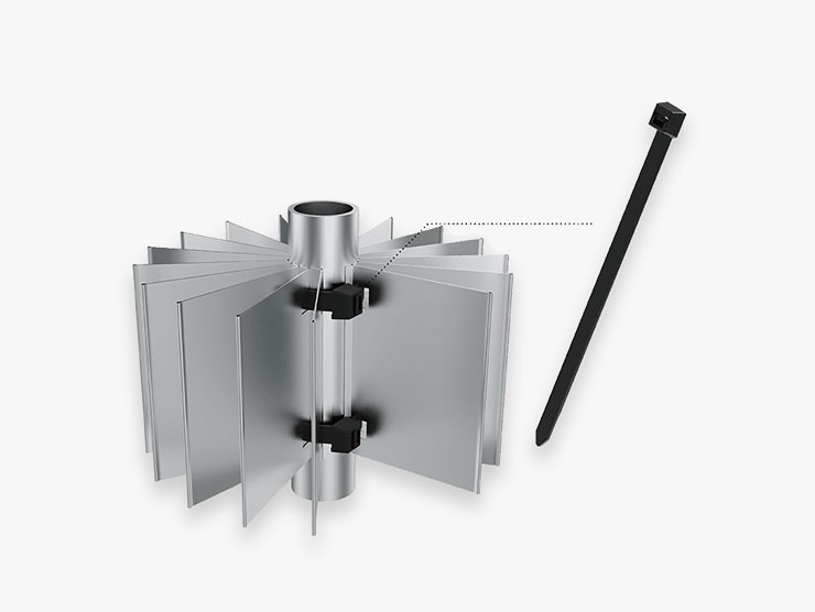 パイプに結束バンドで簡単固定。 6A～150A、10～160mmでラインナップ。