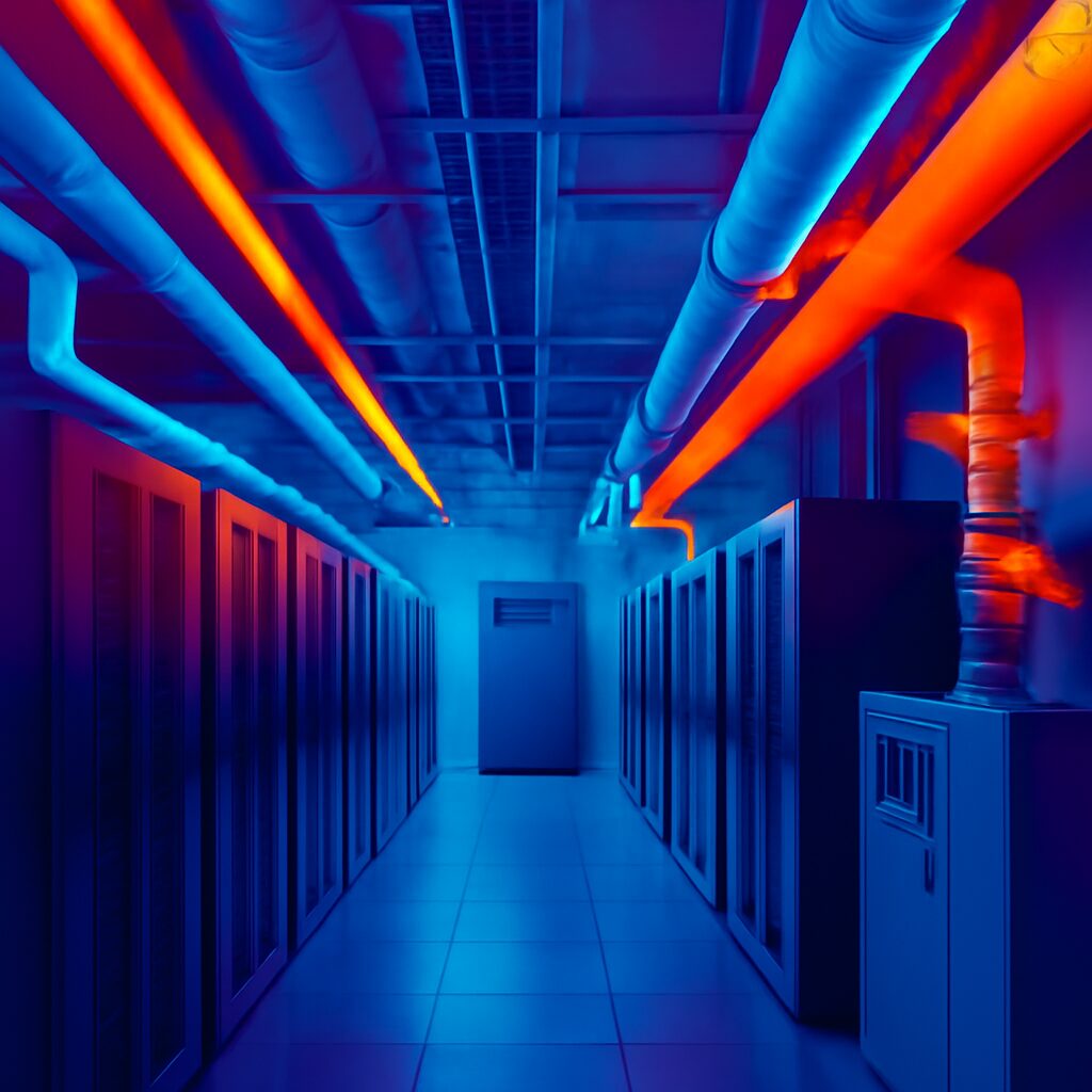 データセンターの冷却水・冷媒ガス配管の放熱は空調負荷を増大させる課題。放熱フィンを使用すると効果的で、冷却効率向上と省エネ、稼働安定化に寄与。熱ロス低減にも有効。