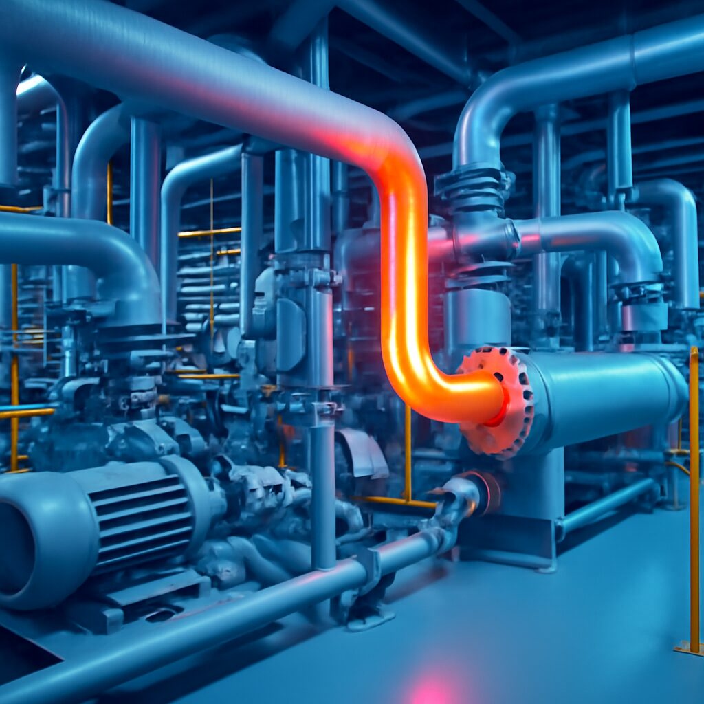 天然ガス設備配管の見えない熱ロスは効率低下の要因。放熱フィンを使用すると効果的で、省エネ化と設備負荷低減、運用安定に寄与する。